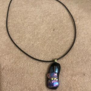 Handmade glass bead with 16-18” leather choker necklace